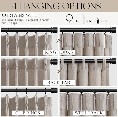 Jowels Beige Pinch Pleated Memory Trained Linen Curtains 63 Inch Long