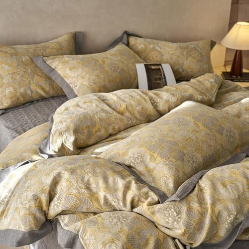LifeTB Vintage Flower Duvet Cover King Yarn-Dyed Cotton Linen Textured