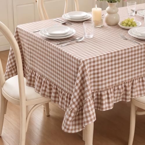 Gingham Ruffle Tablecloth, 52 x 70 Inches Rectangle 100% Cotton