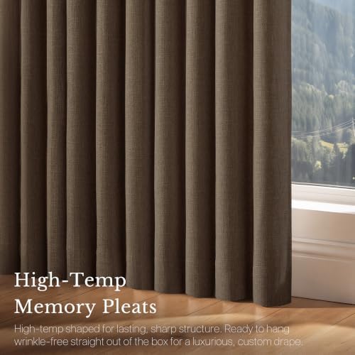 NICETOWN Coffee Brown Pinch Pleated Thick Linen Curtains, W40xL96, 2