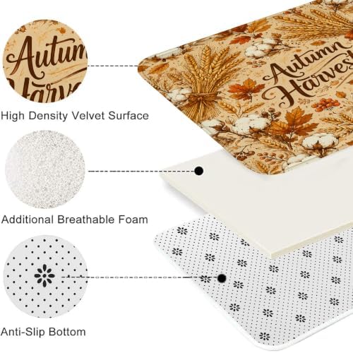 Autumn Harvest Quick Dry Bath Mat, Rustic Floral Cotton Absorbent Non