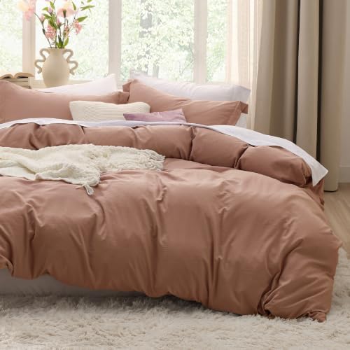 Bedsure Prewashed Duvet Cover King, Cotton-Like Bedding Set, Mocha