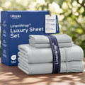 Luxury T1500 King Sheet Set with LinenWrap 4 Piece Soft Sheets-Light