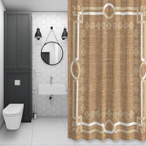 Brown Farmhouse Shower Curtain 84 inches Extra Long Linen Texture