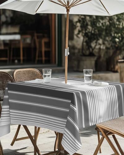 Gray Vertical Stripes Square Outdoor Tablecloth, Waterproof Table