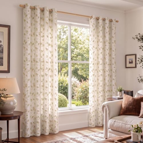 BGment Beige Floral Clip Jacquard Curtains 84 Inches for Living Room