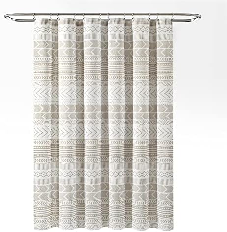 Lush Decor Hygge Geo Shower Curtain, 72" W x 72" L, Taupe/White
