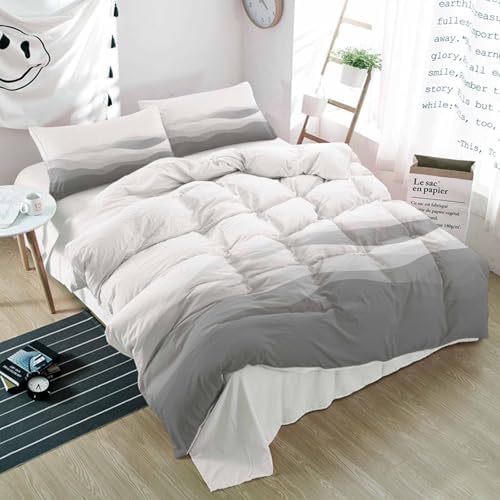 Duvet Cover Set Queen, Abstract Minimalist Gray Ombre 3 Piece Bedding