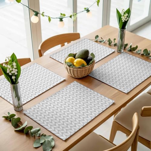 Boho Gray Placemats Set of 8, Cotton Linen Fabric Place Mats, White