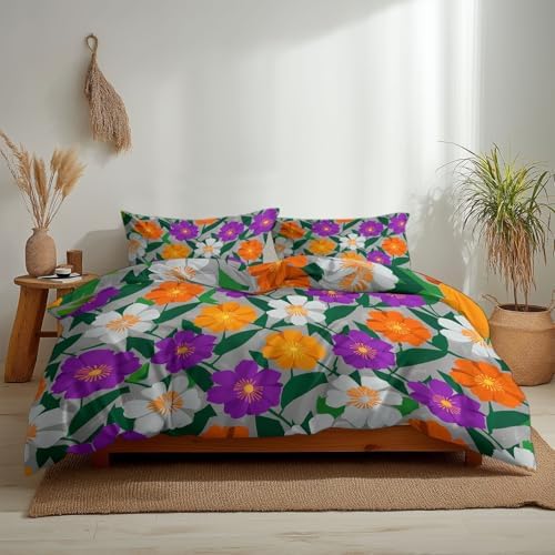 Grey Duvet Cover Set King Size, 3-Piece Reversible Bedding Set