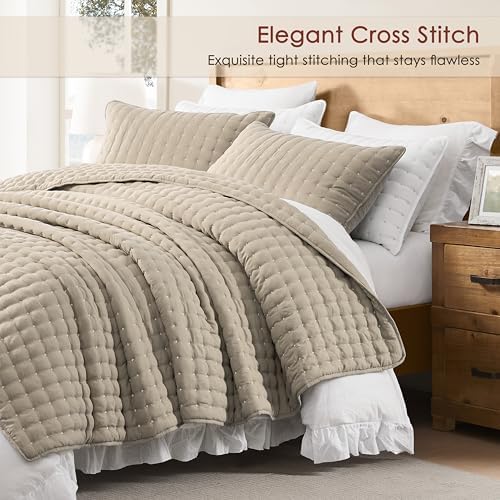 WDCOZY Cloud Soft Quilt Set, Oversized King Size, Beige, 116x106