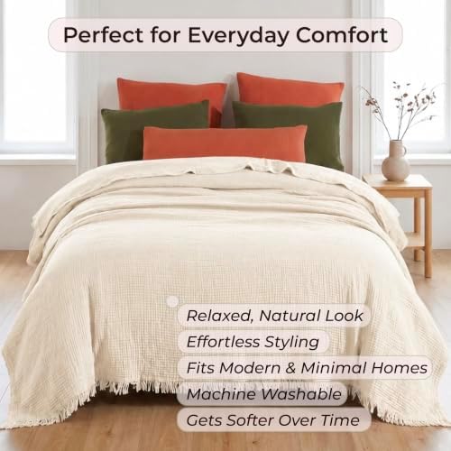 California King Summer Bedspread, 4-Layer Muslin%100 Cotton