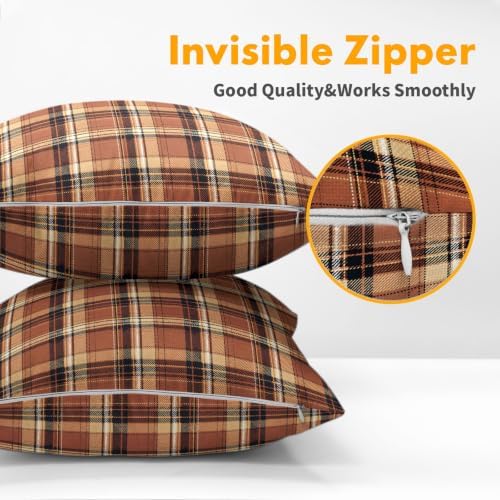 Christmas Plaid Pillow Covers 22x22 Set of 2 Burnt Orange Highly