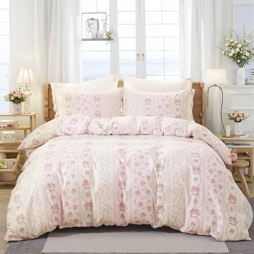 Duvet Cover Queen Size - 100% Cotton Reversible Floral Duvet Cover Set