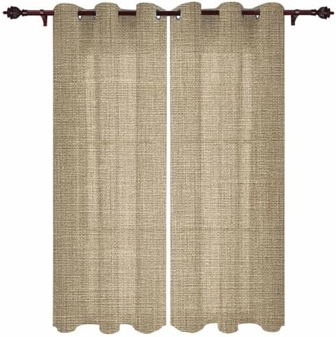 Brown Farmhouse Window Curtains with Grommets Kitchen Drapes, Vintage
