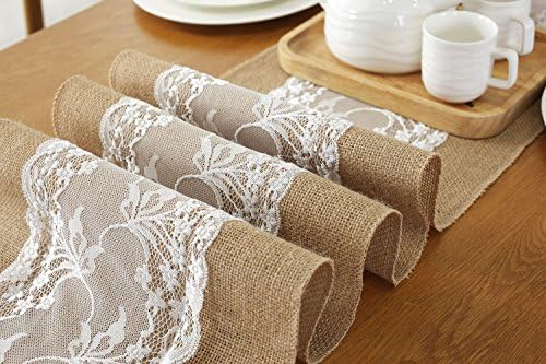 3 Pack 12X108 Inches Natural Burlap Lace Hessian Table Runner Vintage