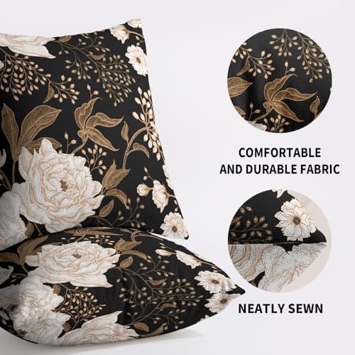 Vintage Peony Black Floral Plant Pillow Covers 20X20 Inch Set of 2