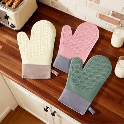 Silicone Oven Mitts Sets with Potholders, 500°F Heat Resistant Kitchen