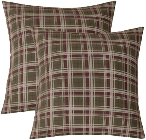 Feelyou Olive Burgundy Tartan Throw Pillow Covers Set of 2 American