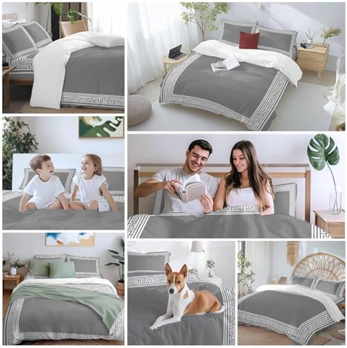 Grey Geometric Duvet Cover Set, Bohemia Tribal Farm Tribal Patterned