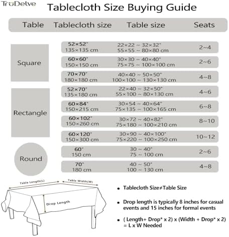 TruDelve Gray 60x120 Inch Farmhouse Tablecloths for 8 Foot Rectangle