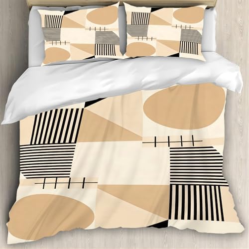 Beige Geometric Bedding Set, King 90"x104" 3Pcs, Elegant Circular