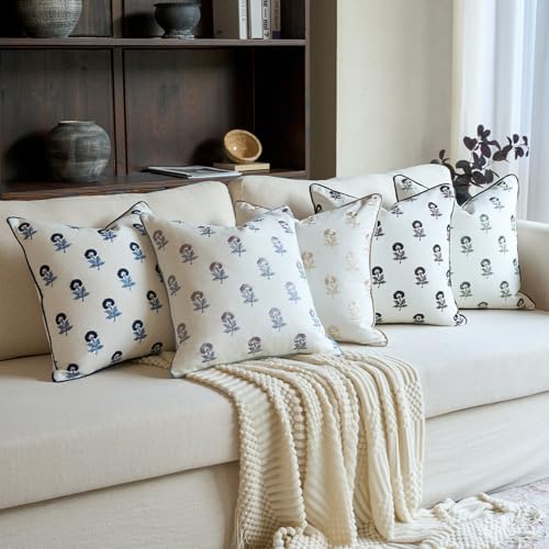 FIOUOVO Embroidered Floral Pillow Covers 20x 20 Set of 2 Cotton