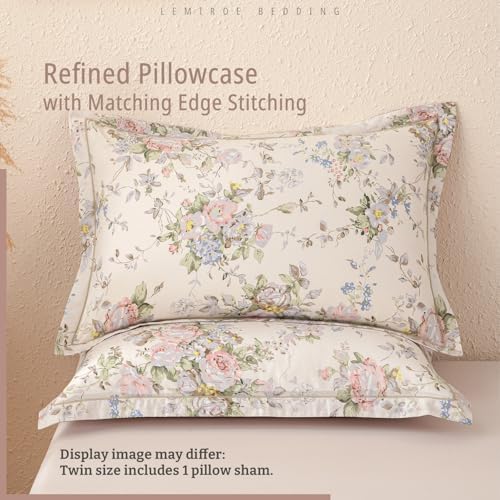 LEMIROE Vintage 100% Cotton Floral Duvet Cover Twin Size 2PC
