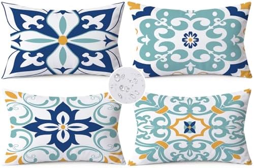 Outdoor Waterproof Throw Pillow Covers 12x20 Set of 4 Floral Boho