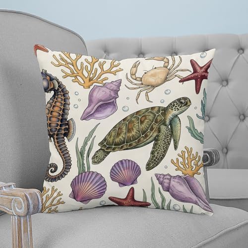 Pillow Covers 20x20 Set of 2, Turtle Coastal Coastal Throw Pillow