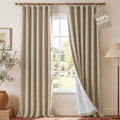 NICETOWN Farmhouse Linen Textured 100% Blackout Beige Curtains, Rustic
