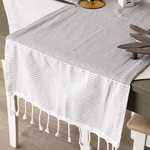 DII Bordered Dobby Woven Table Runner, 15 x 108, Gray, 1 Piece