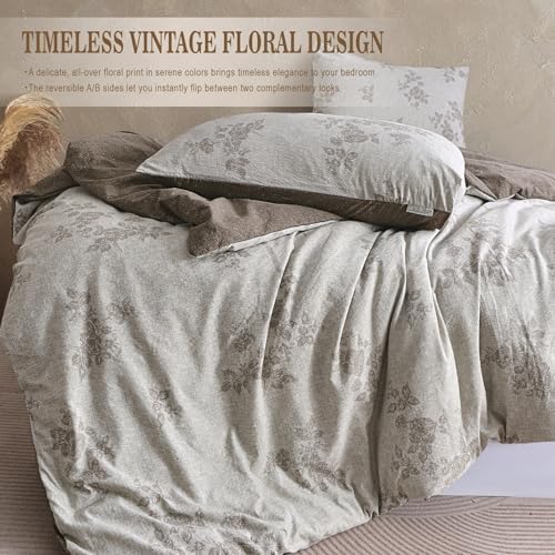 Vintage Reversible Floral Duvet Cover Set, 100% Washed Microfiber