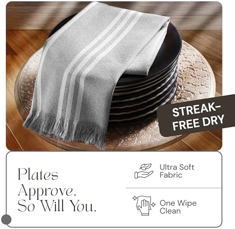 12 Pack Monochrome Stripe Kitchen Towels with Fringes, 16x26 Inch