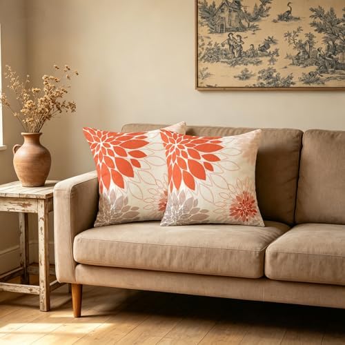 Burgundy Blush Abstract Dahlia Floral Linen Throw Pillow Cover 18x18