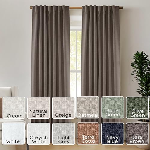 Dark Academia Tweed Blackout Curtains 96 Inch Long 2 Panel Set, Moody