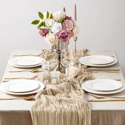 YMHPRIDE 12 Pack Beige Cheesecloth Table Runner 17x108in Gauze Table