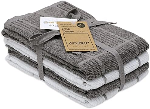AMOUR INFINI Kitchen Towels Pack of 4, Terry Cotton Dish Towels, Ultra