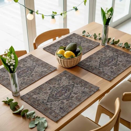 Boho Vintage Placemats Set of 8,Cotton Linen Fabric Place Mats,Modern