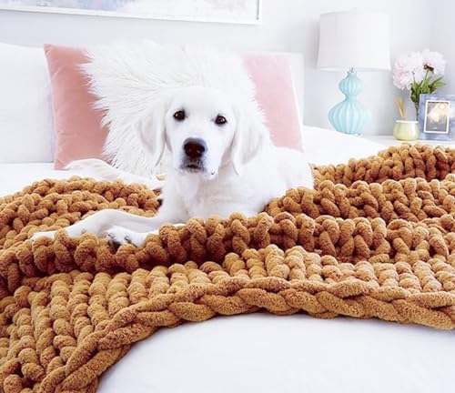 Luxury Chunky Knit Chenille Bed Blanket 50x60 Beige Large Knitted