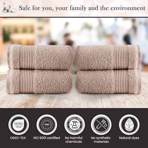 HALLEY Turkish Cotton Towels (4-Pack) Super Soft Quick Absorbent 100%