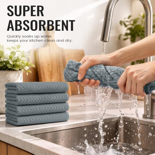 Homaxy 8 Pack 100% Cotton Kitchen Towels and Dishcloths Set, Grey