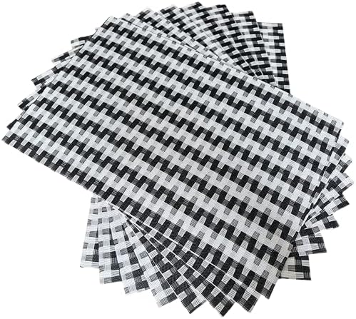 WAZAIGUR Placemats Set of 8, Woven Vinyl Table Placemats, Black White