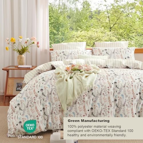 CCoutueChen Floral Duvet Cover King 3 Pieces Aesthetic Reversible