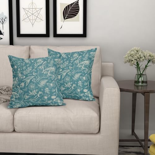 Teal Spring Easter Pillow Covers 22x22 Inch Set of 2 Rabbit Bunny