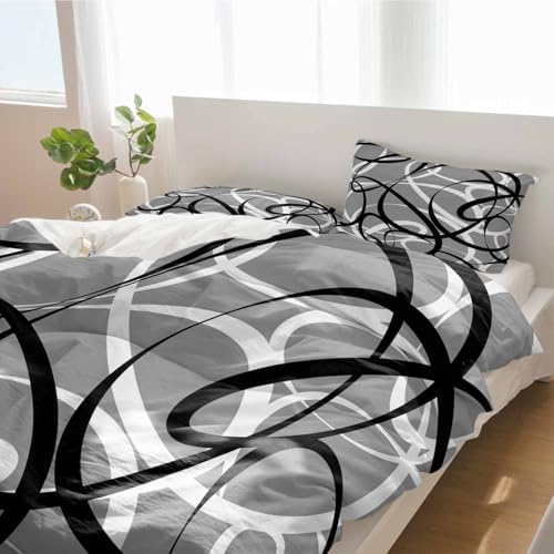 Duvet Cover Set Queen, Abstraction Distortion Lines Art 3 Piece