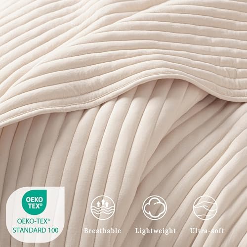 Exclusivo Mezcla Stripe Quilted Twin Quilt Bedding Set, Beige Cream