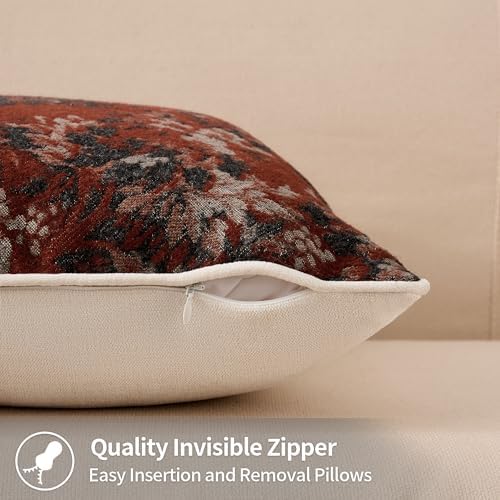Allorry Vintage Red Floral Throw Pillow Covers 18x18 Set of 2 Nature
