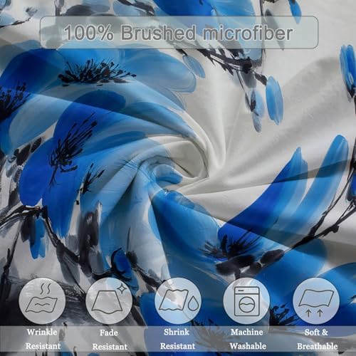 Light Gray Duvet Cover Set King Size, Plant Minimalist Branch Blue