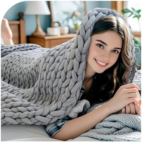 Hand-Knit Weighted Blanket for Adults,Christmas & Birthday Gifts for